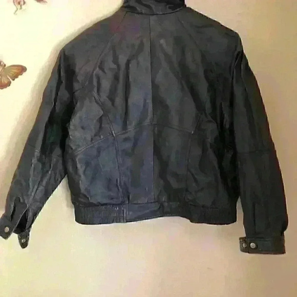 Leoni Black Leather Bomber Biker Jacket with Sherpa Lining Labeled Men's M - Picture 10 of 13